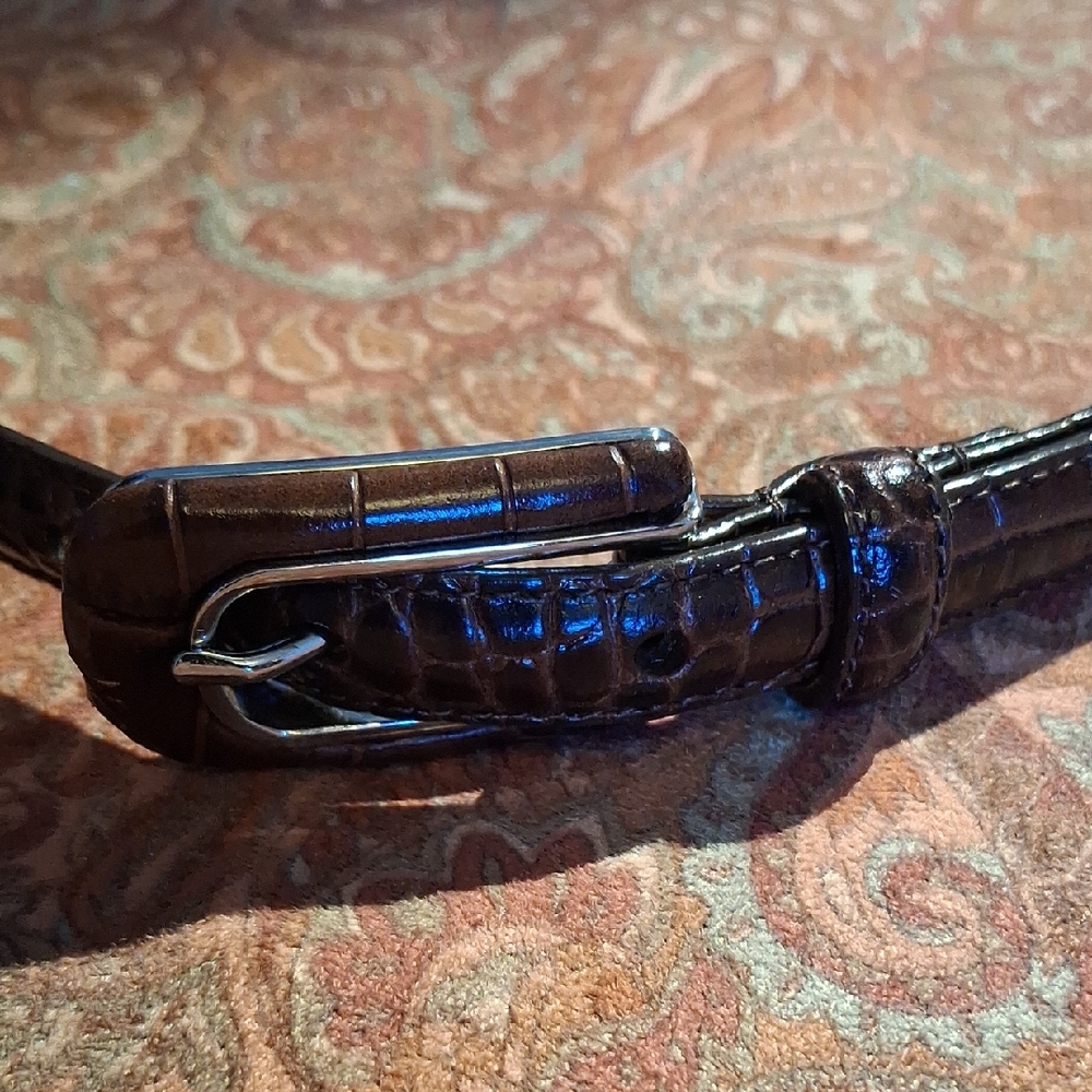 RALPH LAUREN Brown Crocodile Embossed Belt